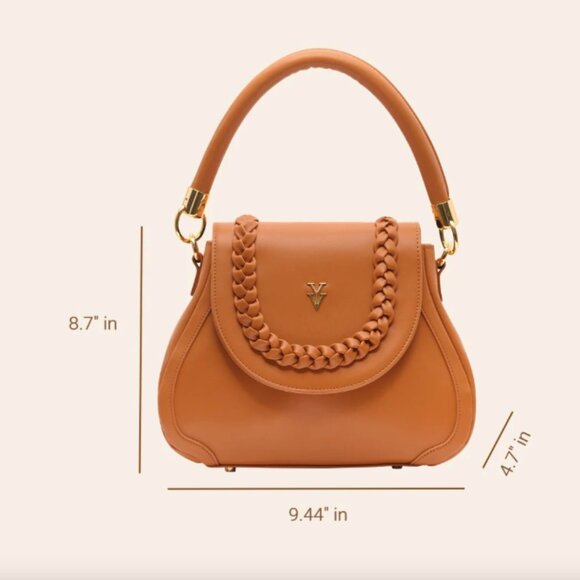 COCO JEAN Genuine Leather Designer Handbag with Braid Detail - Sienna - Picture 3 of 3